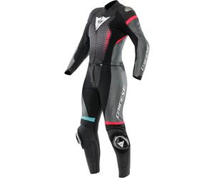 Dainese Fulminea 2.0 Traje de cuero de moto de dos piezas para mujeres, negro-rosa-azul, tamaño 46