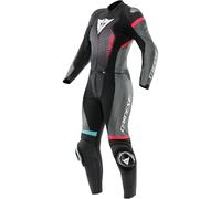 Dainese Fulminea S26 Tuta in pelle da motociclista a due pezzi per donne, nero/azzurro/rosa, 42