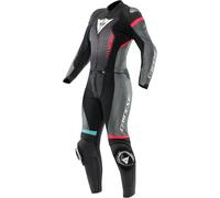Dainese Fulminea Traje de cuero de moto de 2 piezas para mujer, negro-rosa-azul, tamaño 44