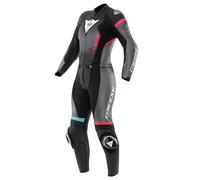 Dainese Fulminea Traje de cuero de moto de 2 piezas para mujer, negro-rosa-azul, tamaño 44