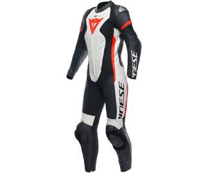 Dainese Grobnik S26 Traje de cuero para mujer perforado de una sola pieza, Negro/Blanco/Rojo, Talla 50