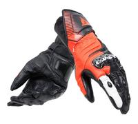 Dainese - Carbon 4 Long Gloves, Guantes Moto Largos, Deportivos, de Piel, Hombre, Negro/Rojo Flúo/Blanco, L