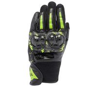 Dainese - Mig 3 Unisex Gloves, Guantes de Cuero para Moto, Protectores de Nudillos, Compatibilidad con Pantalla Táctil, para Hombres y Mujeres, Negro/Antracita/Amarillo Fluo, S