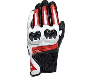 Dainese - Mig 3 Unisex Leather Gloves, Moto Guantes de Cuero de Pantalla Táctil, Guantes Moto Hombre y Mujer, Touchscreen, Palma Reforzada y Protectores de Nudillos, Negro/Blanco/Rojo
