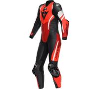 Dainese Misano 3 D-Air Traje de cuero de moto para mujer perforado de 1 pieza, Negro/Blanco/Rojo, Talla 52