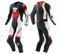 Traje de moto Cuero Hombre Dainese LAGUNA SECA 6 Perforado Black/White/Red-Fluo