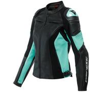 Dainese Racing 4 Chaqueta de cuero para motocicleta para damas, negro/turquesa, Talla 44