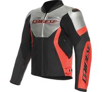 DAINESE Chaquetas Racing 5 Leather Silver / Black / Red-Fluo 48