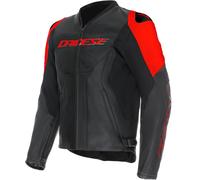 Dainese Racing 5 Chaqueta de cuero para moto perforada, negro/rojo, Talla 46