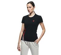 Dainese T-Shirt Logo Lady, Camiseta Moto Manga Corta, Mujer, Negro/Rojo Fluo, L
