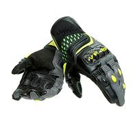 Dainese VR46 Sector Short Gloves, VR46 Guante Corto de Cuero para Moto, Hombre, Negro/Antracita/Amarillo Fluo, L