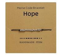 Dainty Beads Never Give Up - Pulsera con código morse para ella, cuentas de plata de ley en cordón de seda para mujeres, hombres, niñas y niños, 7.5 inches, Metal, Sin piedra preciosa