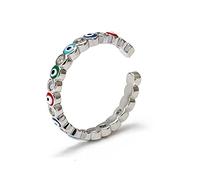 Dainty Cubic Zirconia Colorful Turkish Evil Eye Band Rings for Women Girls Minimalist Stacking Finger Open Fashion Protection Wedding Promise Girlfriend Friendship Birthday Gifts