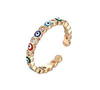 Dainty Cubic Zirconia Colorful Turkish Evil Eye Band Rings for Women Girls Minimalist Stacking Finger Open Fashion Protection Wedding Promise Girlfriend Friendship Birthday Gifts