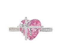 Dainty Cute 925 Silver Pink Heart Ring en forma de circón Anillo de corbata de lazo para mujeres Anillo de compromiso de la boda Anillos de promesa de la boda CZ Diamond Eternity Band Apente del