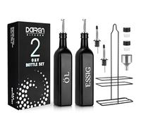 DaiRen Kitchen Juego de 2 botellas dispensadoras de aceite y vinagre de 500 ml, dispensador de aceite de oliva con soporte y boquilla de acero inoxidable, color negro, 2 piezas (tipo 2)