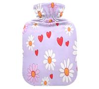 Daisies and Hearts - Botella de agua caliente con funda de forro polar suave, bolsa de agua caliente para aliviar el dolor de cuello y hombros, terapias frías y calientes, talla L