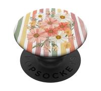 Daisies Wildflower Bouquet Striped Aesthetic Illustration PopSockets PopGrip Adhesivo