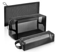 Daisiki Estuche de malla para lápices, paquete de 3 estuches transparentes para lápices, neceser de cosméticos para bolso, suministros escolares esenciales para la universidad (negro)