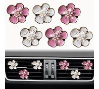 Daisy Air Vent Clips - 6 ambientadores de coche con diseño de flores, difusor y dije de decoración de interiores - Accesorios para mujer (rosa y blanco)