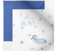 Daisy & Bee - It's A Boy! - Tarjeta de felicitación para hijo de bebé - Bonito diseño de patito azul - 15 cm x 15 cm