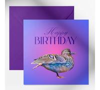 Daisy & Bee - Tarjeta de felicitación de cumpleaños con diseño de pato brillante, hermoso diseño artístico de vida silvestre, mensaje de feliz cumpleaños en el interior, 15 cm x 15 cm