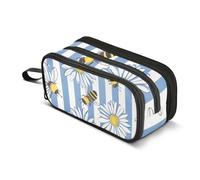 Daisy Bees - Estuche para lápices de gran capacidad para niños y niñas, 3 compartimentos, organizador de papelería, estuche para escuela, oficina, trabajo, Abejas margaritas, Talla única, Maletín