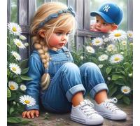 Daisy Boy Girl Jigsaw Puzzle 150 Pieces 65x65cm/26x26inch, Difficult Jigsaw Puzzles for Adults 150, Beautiful Art Work, Great Festive Puzzle Gift for Men/Women