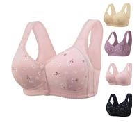 Daisy Bra for Older Women,Front Button Front Closure Comfortable Wirefree Full Coverage Bra for Seniors Elderly Ladies (Pink,XXL)