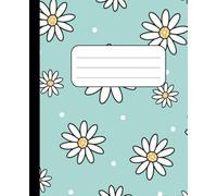 Daisy Composition Notebook for Girls - Light Blue Cute Floral Cover with White Daisies and Polka Dots - College Ruled - Aesthetic Notebook for School, Journaling or Writing