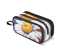 Daisy - Estuche para lápices con la bandera americana, gran capacidad para niños y niñas, 3 compartimentos, organizador de papelería, estuche para escuela, oficina, trabajo, Bandera estadounidense de