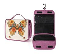 Daisy Fall Flowers Butterfly Boho Neceser de viaje para mujer, organizador de maquillaje colgante con gancho para champú
