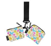Daisy Flower Blue Animal Butterfly - Tarjetero delgado desmontable para llaves con bolsillo con cremallera para mujeres y niñas, 2 paquetes, Margarita flor azul animal mariposa, 1 size, Art Deco