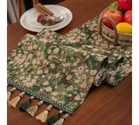 Daisy - Mesa jacquard para corredor, mesa jacquard floral verde para corredor, con flecos para mesa de comedor, decoración de jardín de verano (33-180)