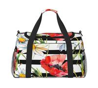 Daisy Poppy - Bolsa de viaje con diseño de flores a rayas, para gimnasio, fin de semana, para hombres y mujeres, equipaje de mano ligero para entrenamiento y vacaciones