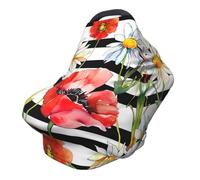 Daisy Poppy - Funda de lactancia de 360° de cobertura completa a rayas y flores, bufanda elástica para lactancia materna y funda de asiento de coche, apta para la mayoría de cochecitos y cochecitos