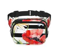 Daisy Poppy - Riñonera de doble capa con diseño de flores a rayas para hombres y mujeres, riñonera ajustable para viajes, senderismo, correr, ciclismo, festivales