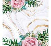 Daisy Servilletas de papel de seda de 3 capas con flores de primavera para decoupage, 33 cm x 33 cm, paquete de 20 (rosas rosas sobre mármol gris y dorado)