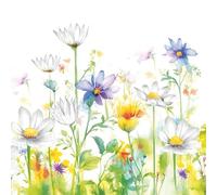 Daisy Servilletas de papel de seda de 3 capas con flores de primavera para decoupage y almuerzo, 33 cm x 33 cm, paquete de 20 (hermoso prado de flores)