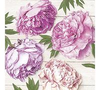 DAISY Servilletas de papel de seda de 3 capas con flores primaverales para almuerzo, 33 cm x 33 cm, paquete de 20 (peonías románticas sobre madera blanca)