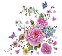 DAISY Servilletas de papel de seda de flores de primavera de 3 capas para decoupage y almuerzo, 33 cm x 33 cm, paquete de 20 (rosas dibujadas con mariposas)