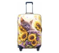 Daisy Sunflower Lazy Cat - Fundas elásticas para equipaje de viaje, 45,7 a 81,3 cm, Black, X-Large