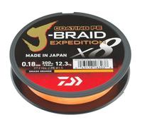 DAIWA J-Braid Expedition X8E, 0,16mm, 9,8kg/21,6lbs, 300m, Smash Orange, Naranja, Sedal Trenzado, Hilo de Pescar, 12550-116