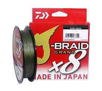 Daiwa, J-Braid x8 Grand línea Trenzada, 300 Yardas, 65 Libras Probada, 16 Pulgadas de diámetro, Verde Oscuro
