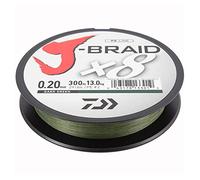 Daiwa J- Braid X8 - Sedal de pesca trenzada redonda, verde oscuro, 0.22mm, 17.0kg / 37.5lbs, 300mm