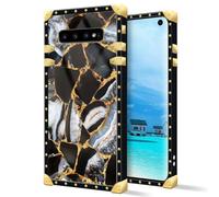 DAIZAG Compatible with Samsung Galaxy S10,B marble009 Square Case Luxury Elegant Women Girls Metal Decoration Corner Classic Retro Soft TPU Case for