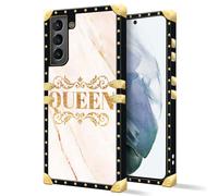 DAIZAG Compatible with Samsung Galaxy S21 Plus,B Queen Square Case Luxury Elegant Women Girls Metal Decoration Corner Classic Retro Soft TPU Case for