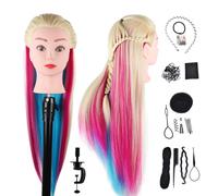 DaizySight Cabeza de Maniquí de Peluquería con Fibra Sintética 100%, Cabeza de Maniquí de Cabello Humano Cosmetología Formación Muñeca Oscuro, Rubia-Multicolor, 72cm