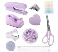 DaizySight Kit de suministros y accesorios de oficina morados, juego de grapadora y dispensador de cinta para niñas con grapadora, dispensador de cinta, removedor de grapadora, regla, suministros