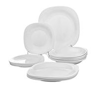 Dajar Vajilla de Cristal Templado, 18 Piezas, Color Gris y Blanco